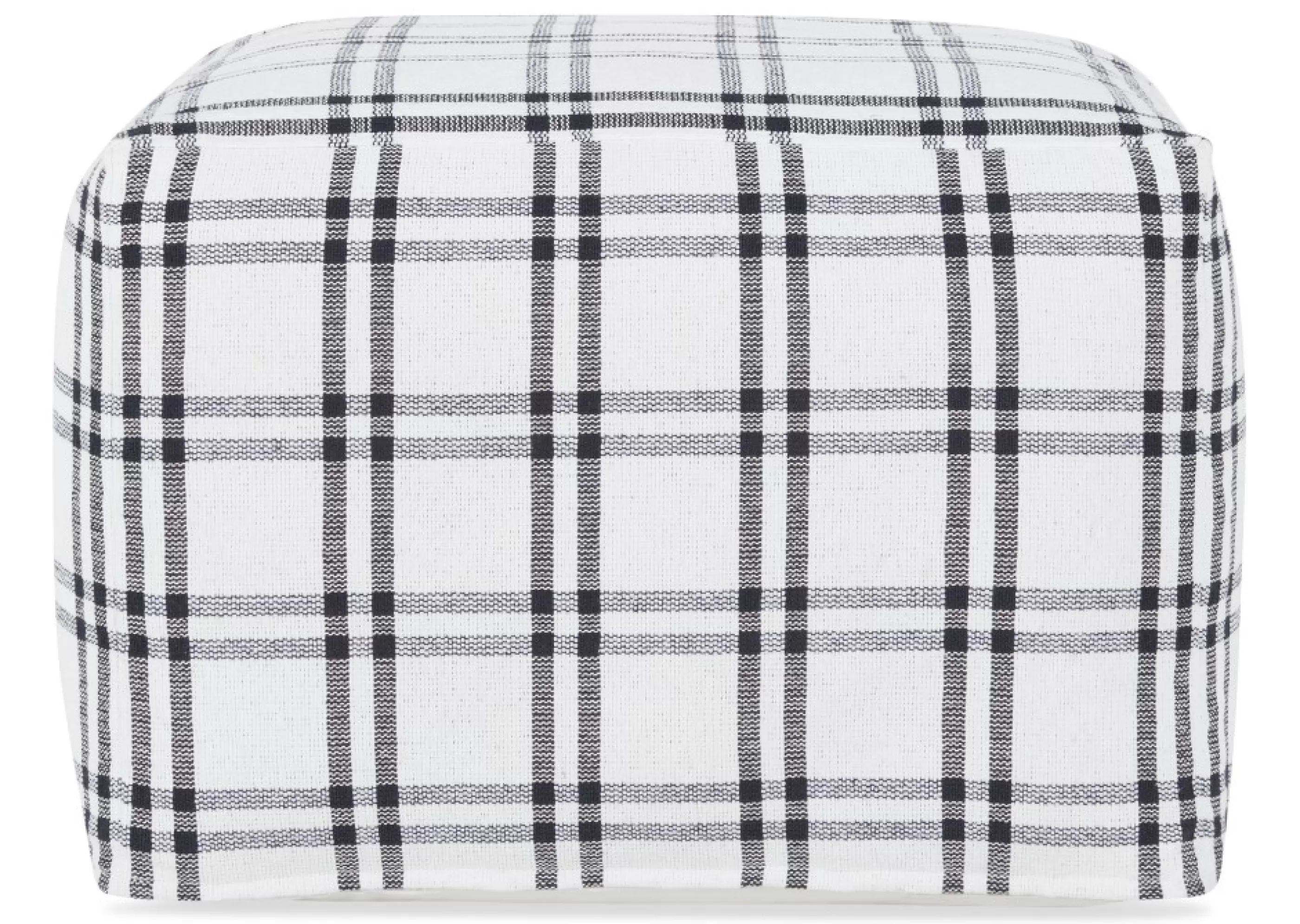 unavailable Poufs*Drew Windowpane Plaid Pouf Ivory/Blac