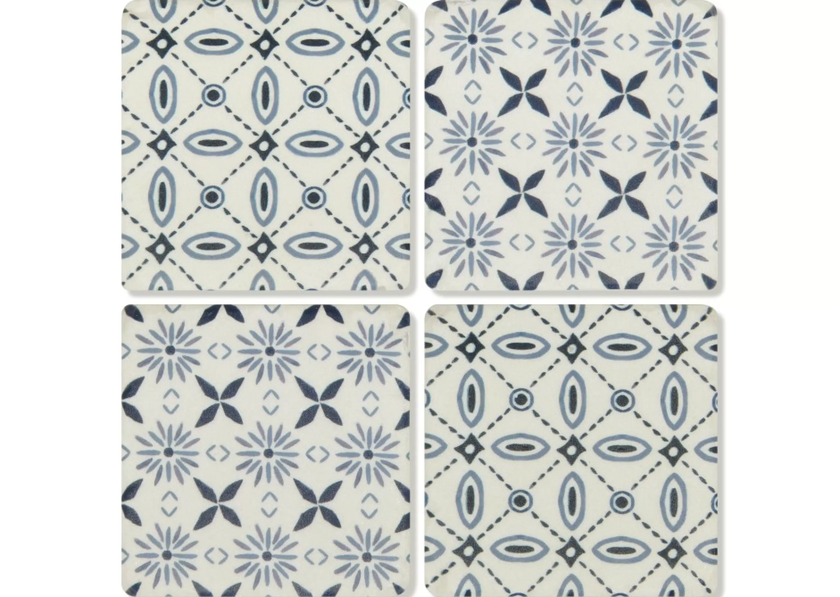 unavailable Table Linens*Tile Coaster Set Blue/Ivory